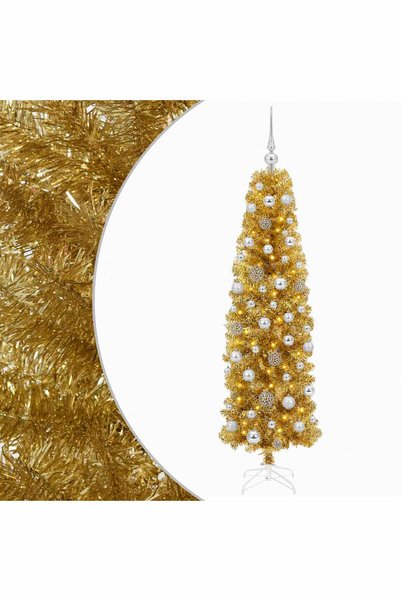 vidaxl Pom de Crăciun artificial subțire cu globuri 180 cm 300 LED-uri