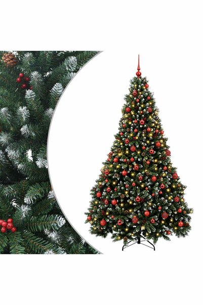 vidaxl Brad de Crăciun artificial verde cu globuri 210 cm 300 LED-uri