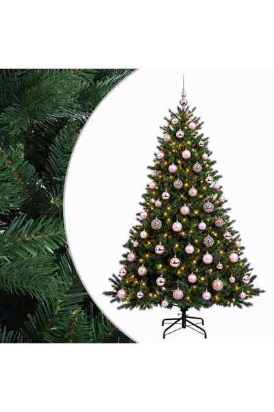 vidaxl Brad de Crăciun artificial cu glob 180 cm 300 LED-uri Alb cald
