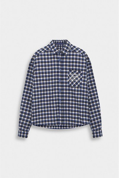GIESTO Cepli Ekose Crop Fit Mavi Gömlek