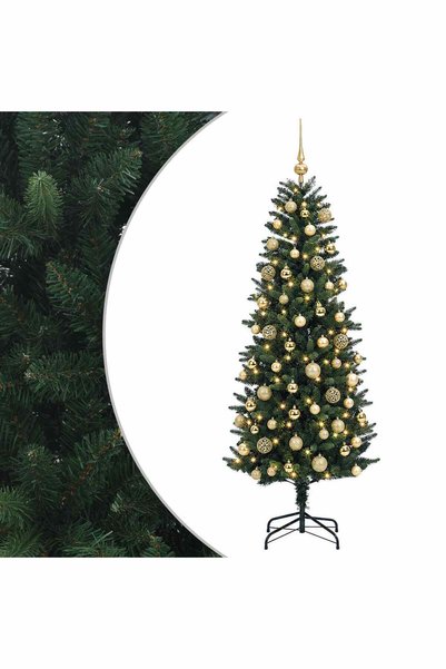 vidaxl Brad de Crăciun artificial cu globuri 180 cm 300 LED-uri