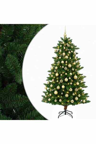 vidaxl Brad artificial de Crăciun cu ornamente 180 cm 300 LED-uri