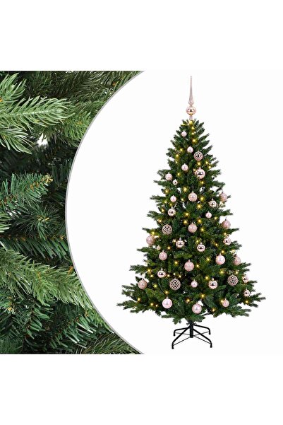 vidaxl Brad de Crăciun artificial cu glob 150 cm 150 LED-uri Alb cald