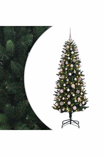 vidaxl Brad de Crăciun artificial cu globuri 210 cm 300 LED-uri