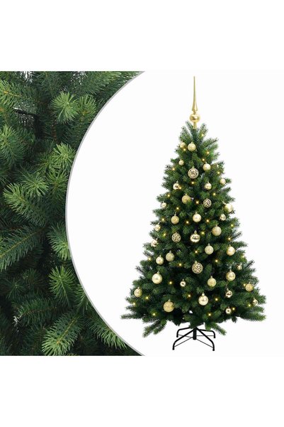 vidaxl Brad de Crăciun artificial cu globuri 150 cm 150 LED-uri