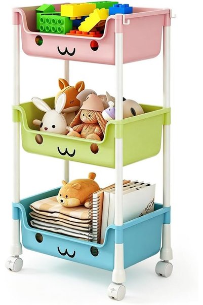 GENERAL 3-Tier Kids Storage Organizer with Wheels & Removable Bins - Toy Orga...