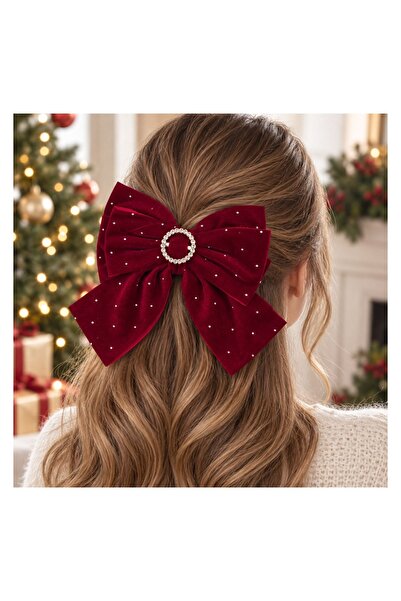 OEM Clama de Par de Crăciun cu Fundă Bordo 15 cm – Accesorii Festive pentru Păr