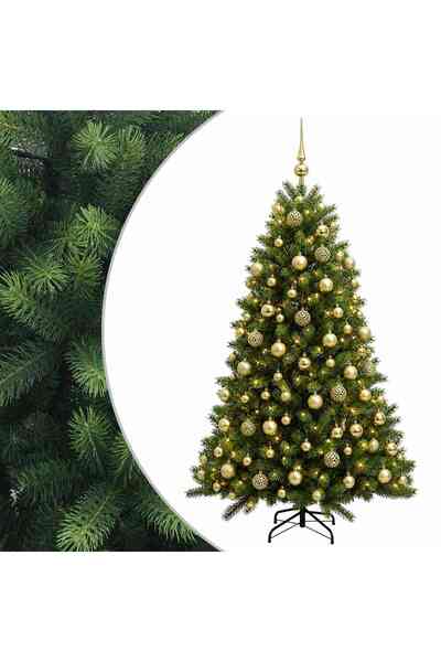 vidaxl Brad de Crăciun artificial cu globuri 240 cm 300 LED-uri