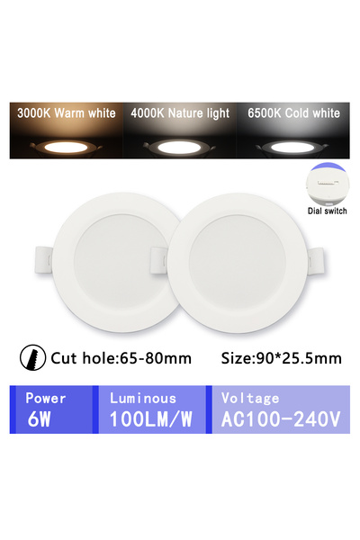 Choice قطعتان من مصابيح LED المدمجة 6 واط، تعمل بجهد 100-240 فولت، مع مفتاح ت...