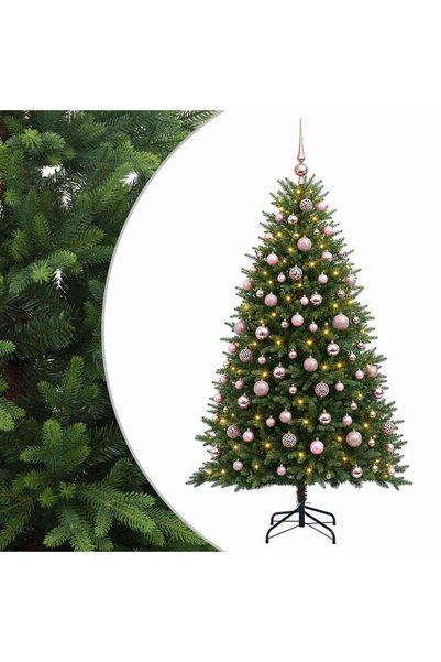 vidaxl Brad de Crăciun artificial cu globuri 240 cm 300 LED-uri