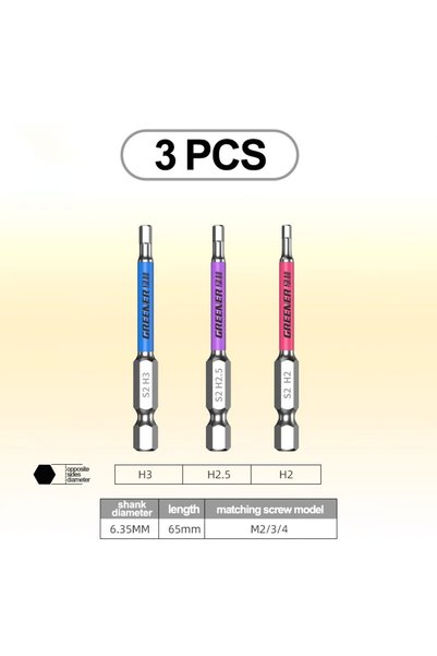Choice 65mm(3pcs) GREENERY Rainbow Hex Head Allen Wrench Screwdriver Bit Set ...