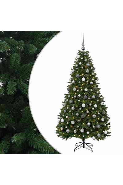 vidaxl Brad de Crăciun artificial, verde mediu, cu globuri 240 cm