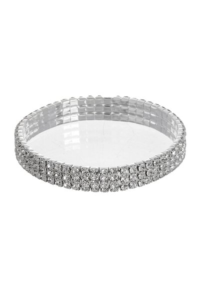 OEM Brățară Elastică Argintie pentru Femei, 3 Rânduri de Strasuri, Accesoriu ...