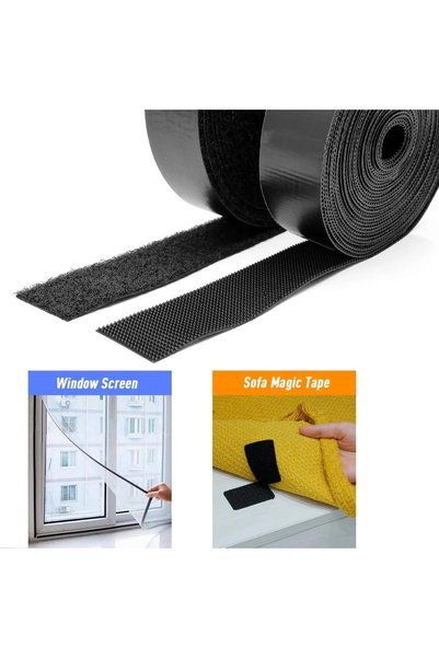 Kuwes 20MM*2.5M Hook & Loop Black Double Sided Sticky Self Adhesive Tape Reusable Self Adhesive Fabric Fastening Tape Black Sticky Back Tape Reusable MADE IN TAIWAN