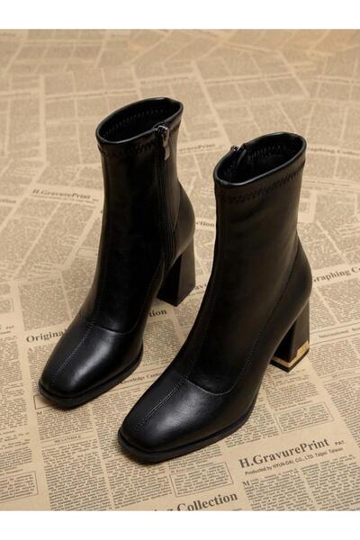 besoin shoes store Galvanized Heeled Zippered Women's Stretch Boots