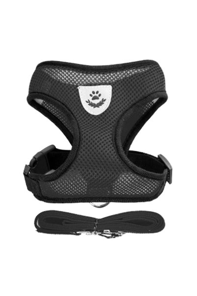 Choice S 1PC Black Breathable Mesh Pet Harness & Leash Set Adjustable Polyest...