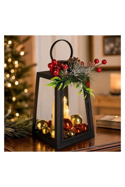OEM Decorațiune de Crăciun Felinar cu Lumanari LED si Globuri 14x14x23,5 cm –...