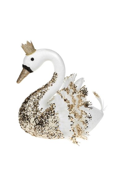 OEM Figurină Decorativa de Crăciun Lebada din Spuma Albă cu Glitter Auriu Cor...