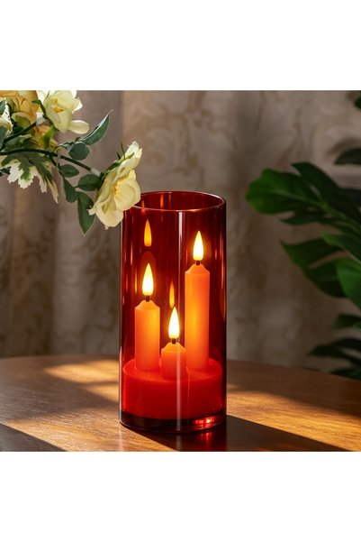Choice شمعة LED حمراء بدون لهب 3 في 1 تعمل بالبطارية مع فتيل ثلاثي الأبعاد وامض