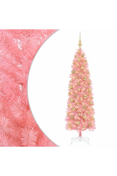 vidaxl Brad de Crăciun artificial îngust cu globuri 240 cm 300 LED-uri