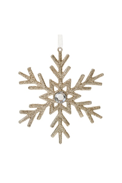 OEM Ornament Brad de Crăciun Fulg Bej Șampanie cu Glitter și Strass 10 cm – D...