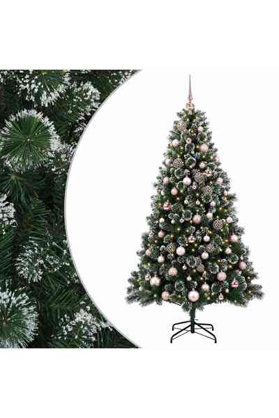 vidaxl Brad de Crăciun artificial cu globuri 240 cm 300 LED-uri