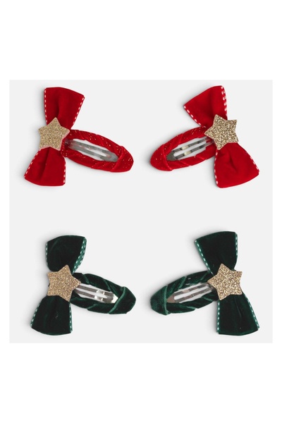 OEM Set 4 Agrafe de Păr de Crăciun Verde-Roșu cu Fundă, 5 cm – Accesorii Festive