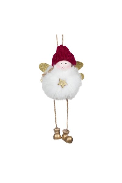 OEM Ornament Brad de Crăciun Inger Blana Albă Căciulă Roșie 20 cm – Decor Fes...