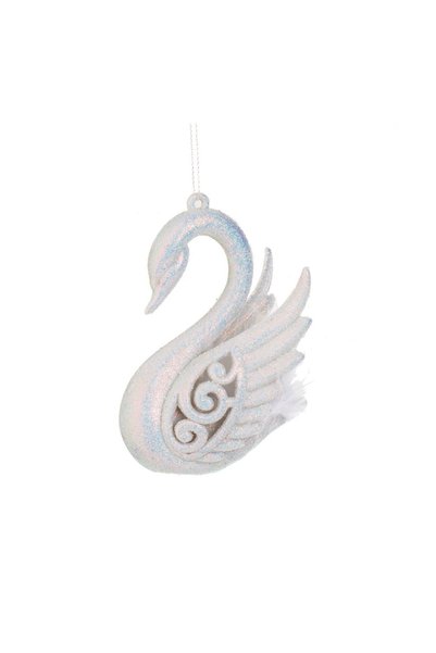 OEM Ornament Brad de Crăciun Lebada Albă cu Glitter Irizat și Pene 7.5x11 cm ...