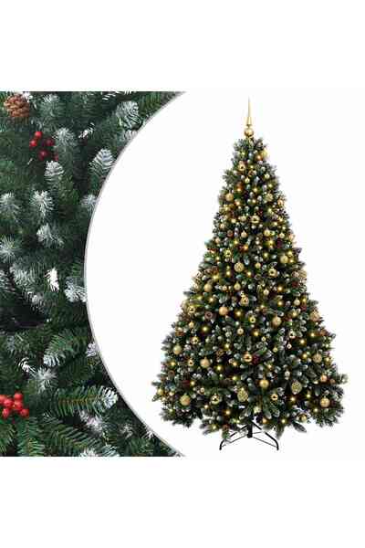 vidaxl Brad de Crăciun artificial verde cu globuri 240 cm 300 LED-uri