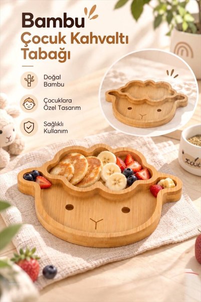 Bayev Bambu Çocuk Kahvaltı Tabağı 2419 Dekoratif Mama Tabağı