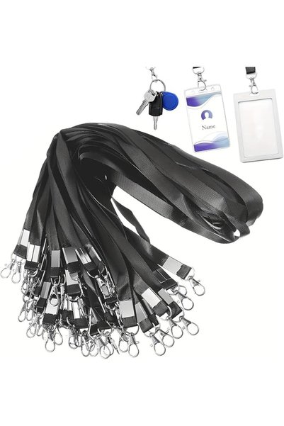 MESENS Mesen Black Lanyards, 50pcs Durable Flat Neck Straps Badge Lanyards wi...