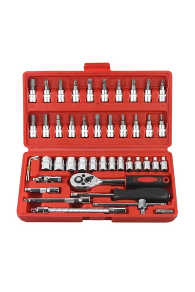 Choice 46Pcs 46pcs-Red 1/4 Inch Ratchet Wrench 46Pcs Metric Hex Bit Socket Se...