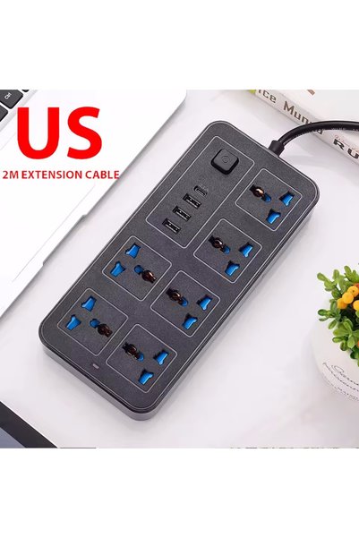 Choice شريط طاقة أمريكي أسود متعدد المنافذ مع منفذ USB من نوع C، سلك تمديد 2 ...