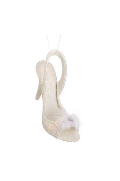OEM Ornament Brad de Crăciun Pantof Alb cu Glitter și Pene 12 cm – Decor Fest...