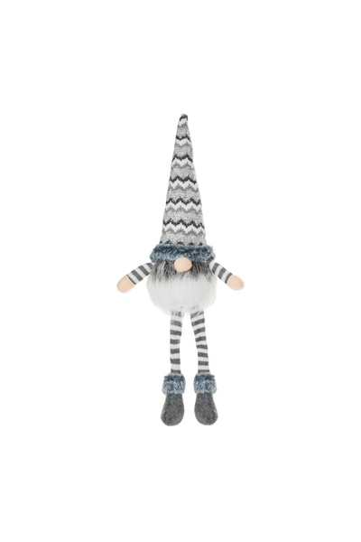 OEM Figurină Decorativa de Crăciun Gnome Asezat cu Căciulă Albă Gri Blana 52 ...
