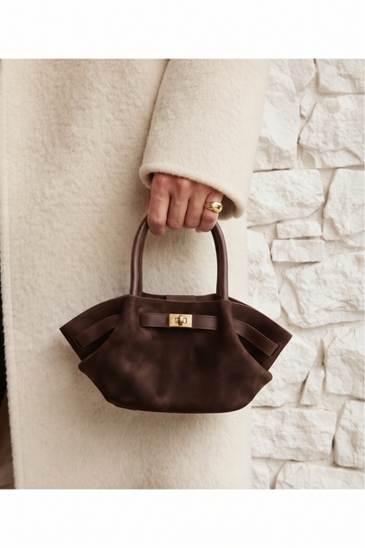 Gogoey Monella Tacca Model Suede Belt Detail Women's Hand and Shoulder Bag Brown