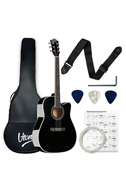 V-TONE AG TWO BK ακουστική κιθάρα 4/4 μαύρη για αρχάριους, πένες, λουρί, αντα...