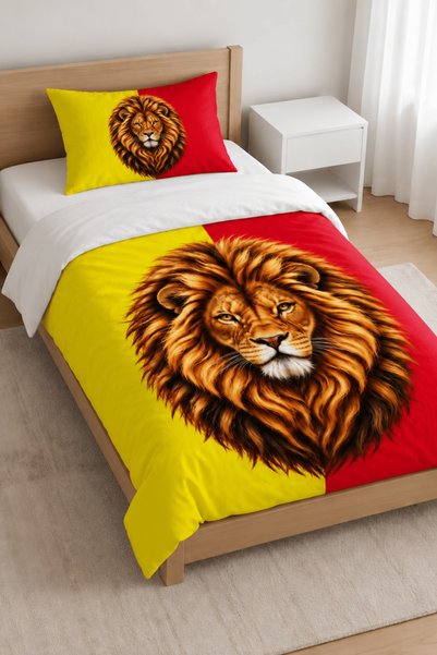 Luvis Store Yellow Red Lion Patterned Single Duvet Cover Set - with Sheets
