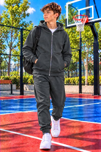 DAXİS Sportwear Company Boys' Zippered Hooded Rubberized Track Suit with Rubb...