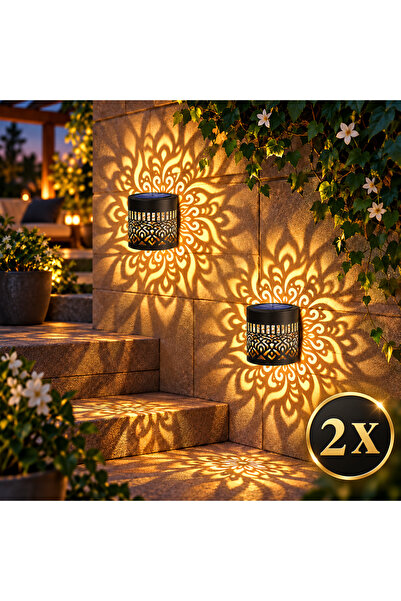 OEM Set de 2 lămpi solare de perete cu lumină alb cald, design floral Mandala...