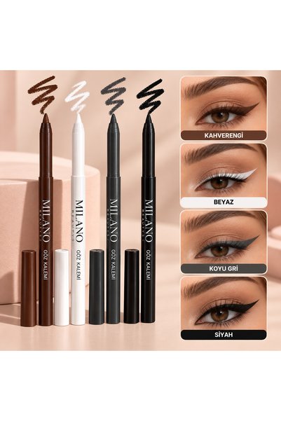 MİLANO BEAUTYS Göz Kalemi – 4 Renk Seçenekli Siyah, Beyaz, Koyu Gri ve Kahver...