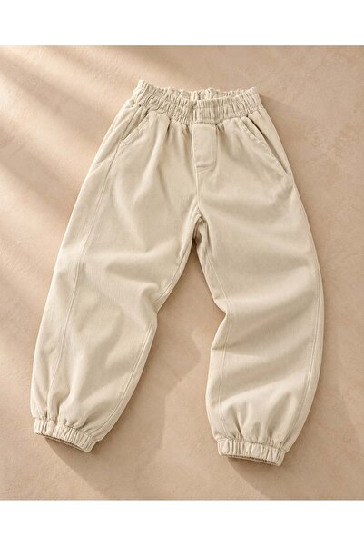 Lolliboomkids Pantaloni unisex pentru copii, de culoare bej, cu elastic la pi...