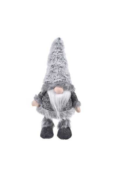 OEM Figurină Decorativa de Crăciun Gri cu Miscare Căciulă Gri Blana 30 cm – D...