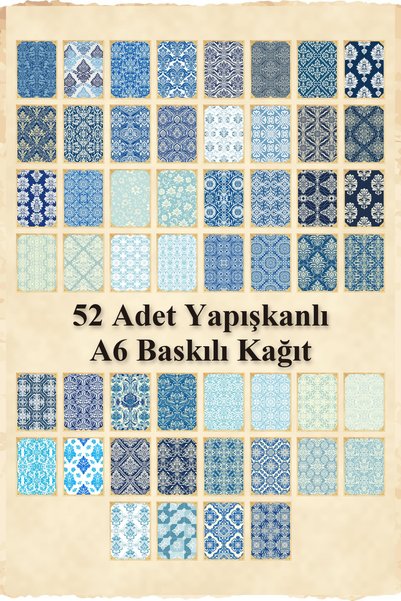 Kolbi Craft 52 Adet Mavi Şal Desen Yapışkanlı Scrapbook Kağıt Seti Bullet Jou...