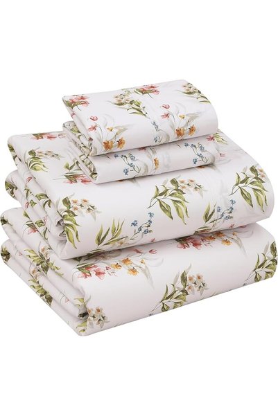 RUVANTI 100% Cotton Percale Sheets for King Size Bed - 16 Inches Deep Pocket ...