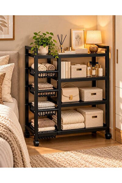 TrentonGCC Iron Storage Organizer with 4 Shelves and Basket Drawers, 90 cm, W...