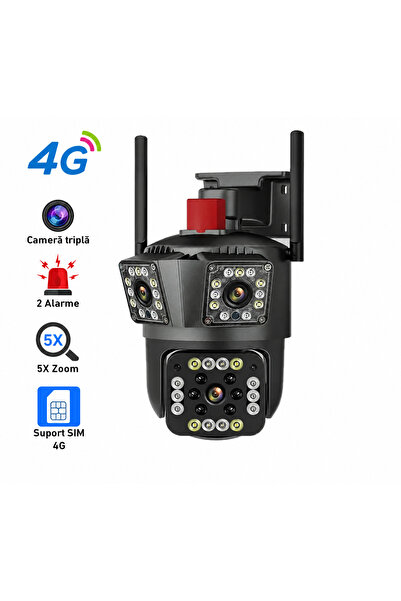OEM Cameră de supraveghere triplă cu rotație, zoom 5X, 4G, viziune nocturnă, ...