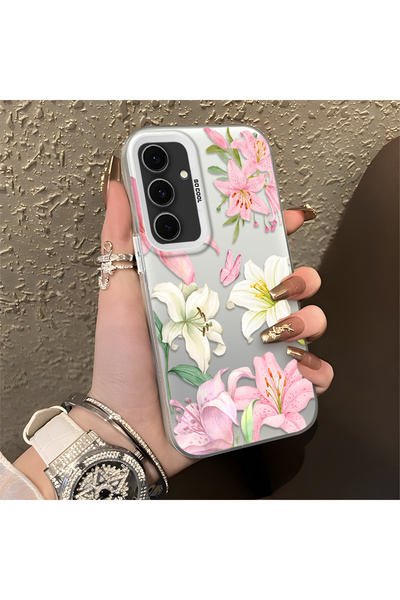 PATTERNOVA Samsung Galaxy S24 FE Uyumlu Romantik Zambak ve Kelebek Kılıf, Tre...