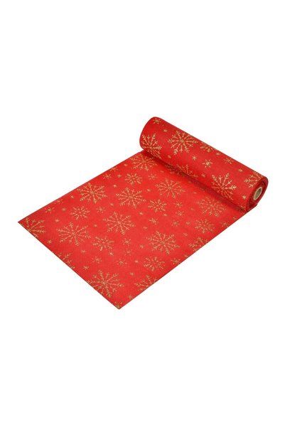 OEM Tesatura Decorativa de Crăciun Roșie Fulgi Aurii Glitter 5m x 24 cm – Atm...